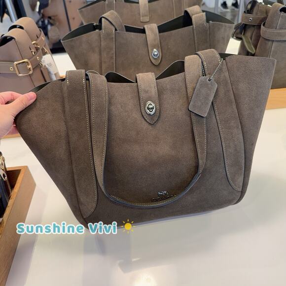 NWT Coach Hadley Turnlock Tote Bag CCC76 Suede Leather Qb/Army Green - Picture 1 of 12